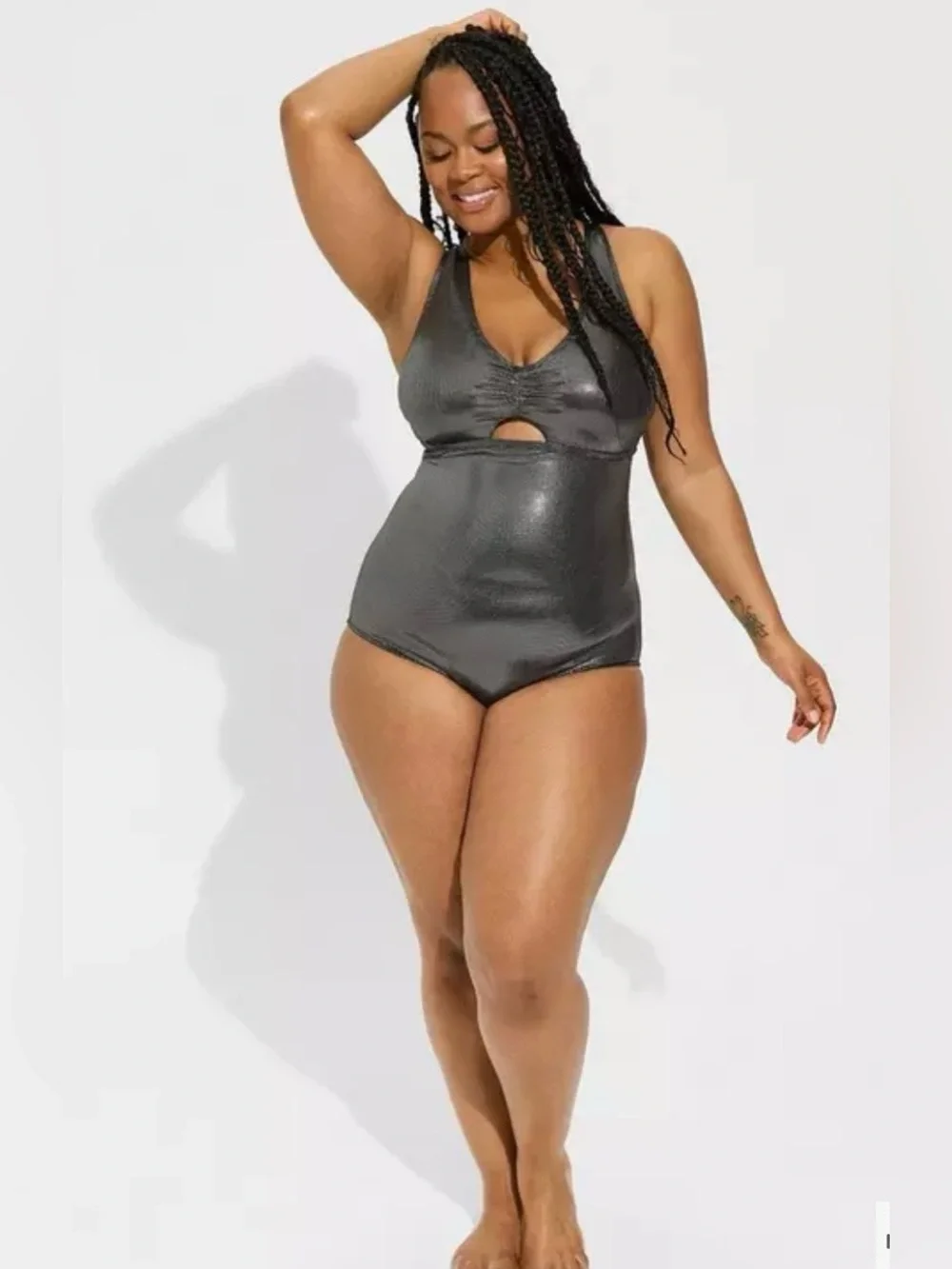 Torrid Foil Keyhole Plunge One-Piece Swimsuit metallic silver finish 3X NWT